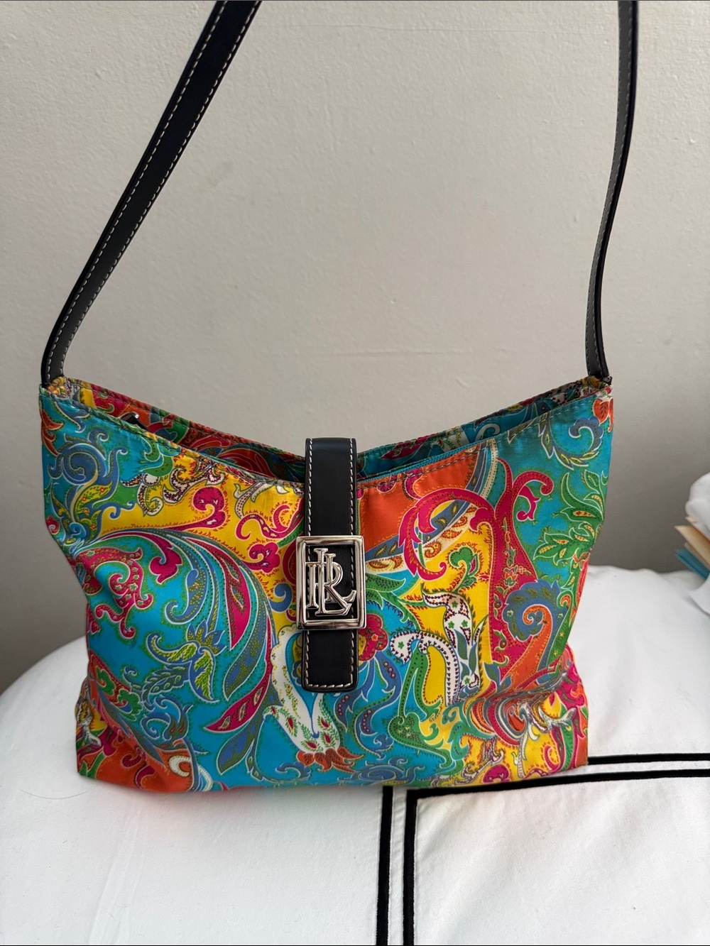 Polo by Ralph Lauren Multicolor Paisley Shoulder Bag with Black Strap